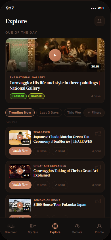 YouQue Explore — Que of the Day, Trending Now
